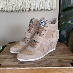 Ash Bowie Light Tan Suede Easy Touch Strap Y2K Wedge High Top Sneakers Size 40